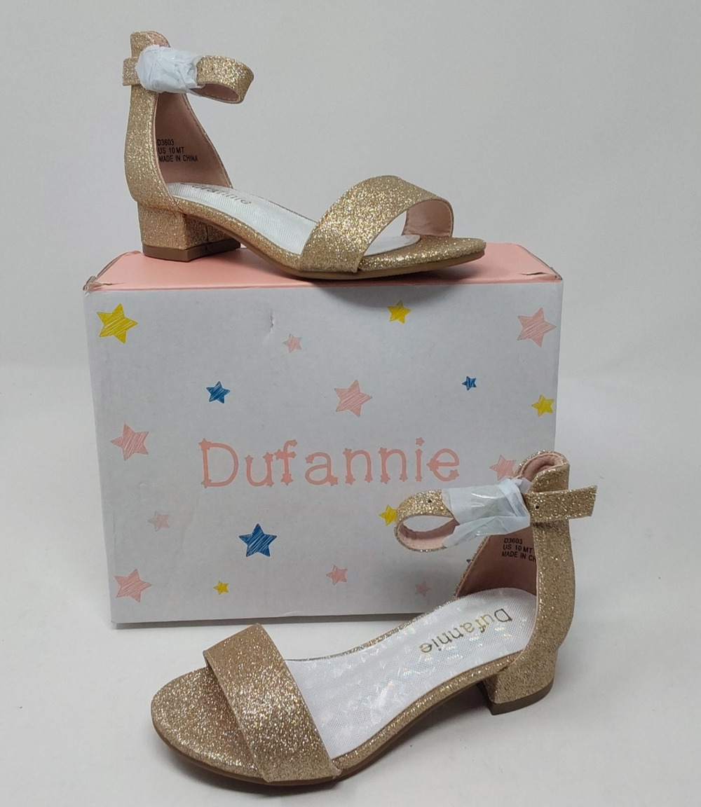 Dufannie Girls 10 Gold Glitter Low Heel Dress Sandals D3603 Flower Girl Shoes